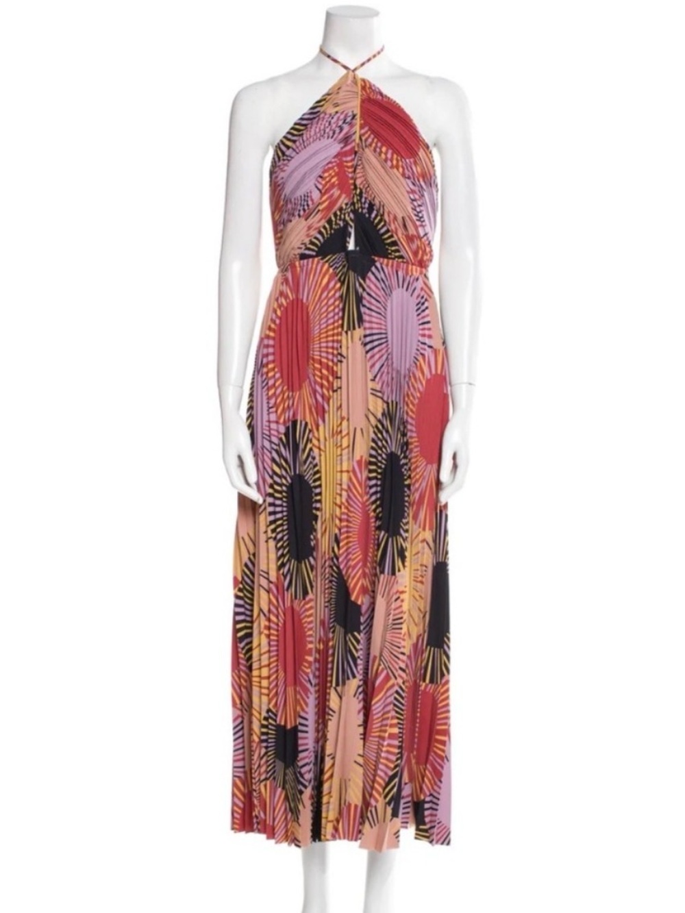 House Of Harlow Multicolor Halter Pleated Sunburst Dress Size Medium